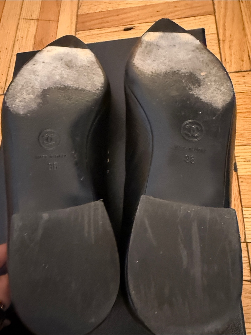 CHANEL Black Leather Ballet Flats - Picture 10 of 15
